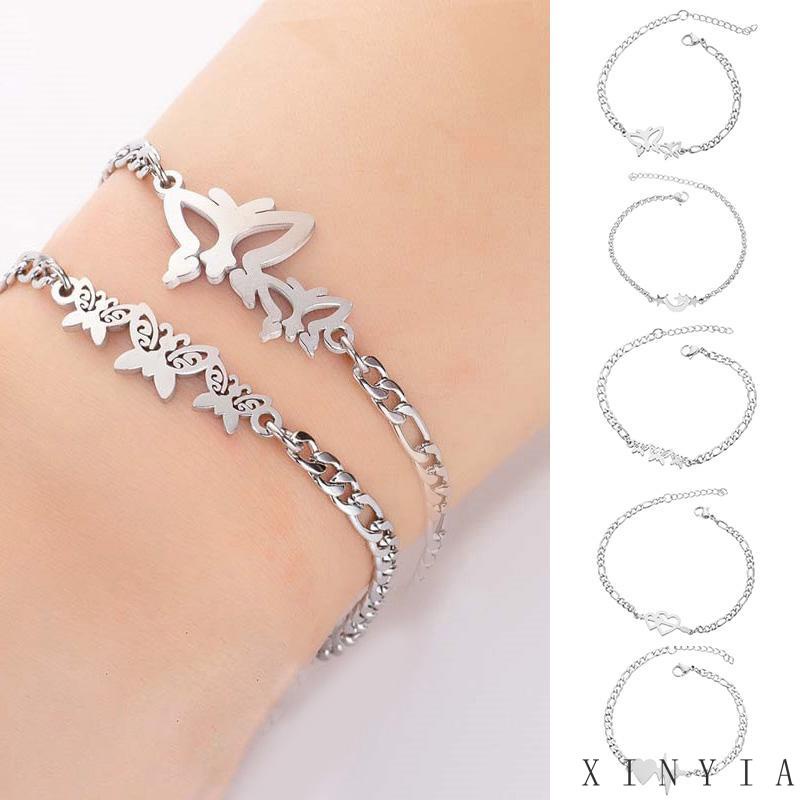 Gelang Desain Butterfly Moon Star Love Bahan Stainless Steel Untuk Wanita