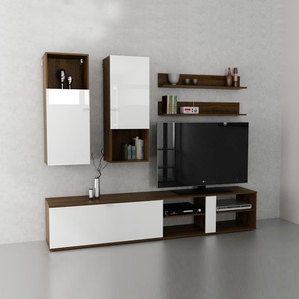 Bavarian Kabinet TV Lemari Gantung Rak Gantung Coklat Putih URANUS WU
