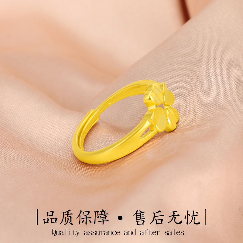 Cincin Desain Daun Clover Love 24k Gaya Korea Untuk Pasangan