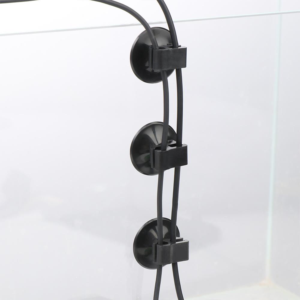 Solighter 5pcs Klip Dual-card Tangki Ikan Hitam Selang Angin Tabung Garis Holder Suction Cups