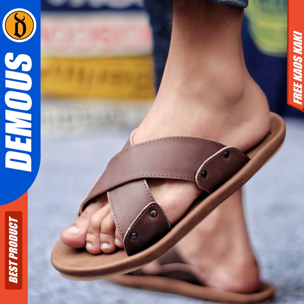 DEMOUS XMIN Sandal Slop Kulit Asli Terbaru Sendal Casual Selop