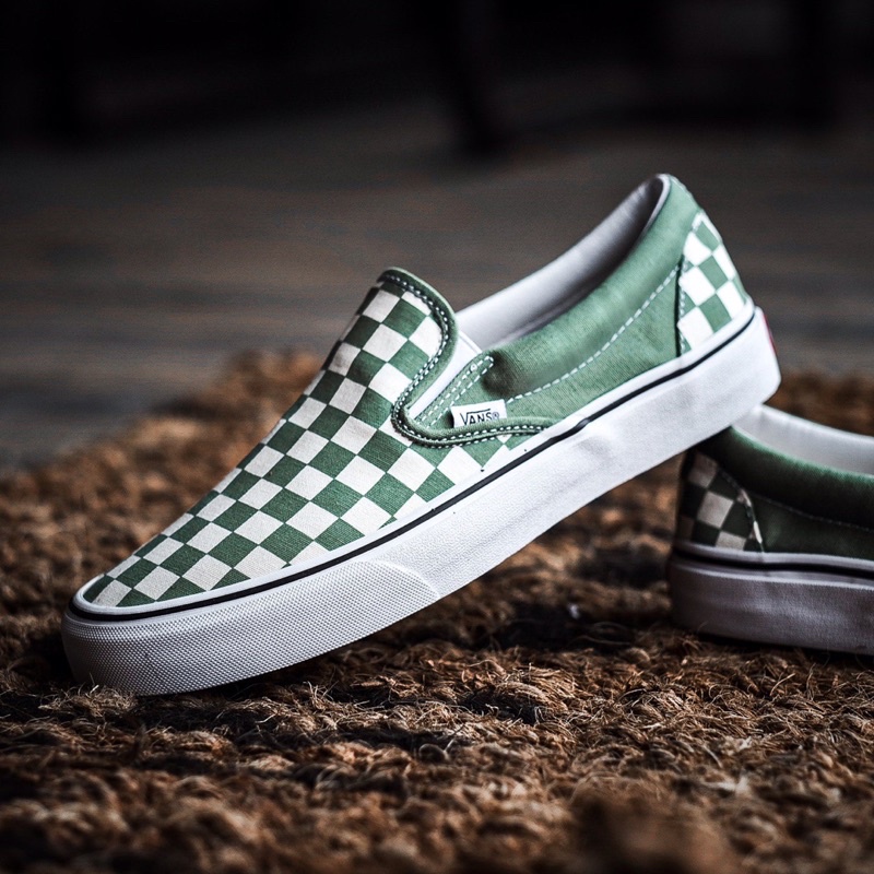 Vans Classic Slip On Checkerboard Shale Green White | Sepatu Vans Original 100%