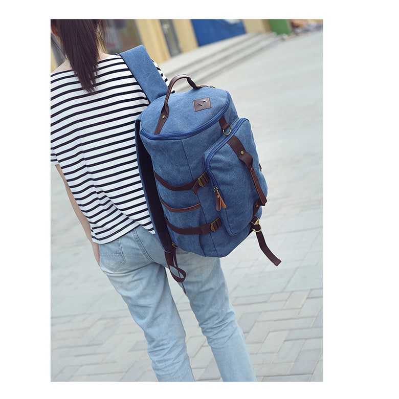 tas selempang ransel kanvas 3 way import/ tas tenteng canvas pria 3in1 - Biru