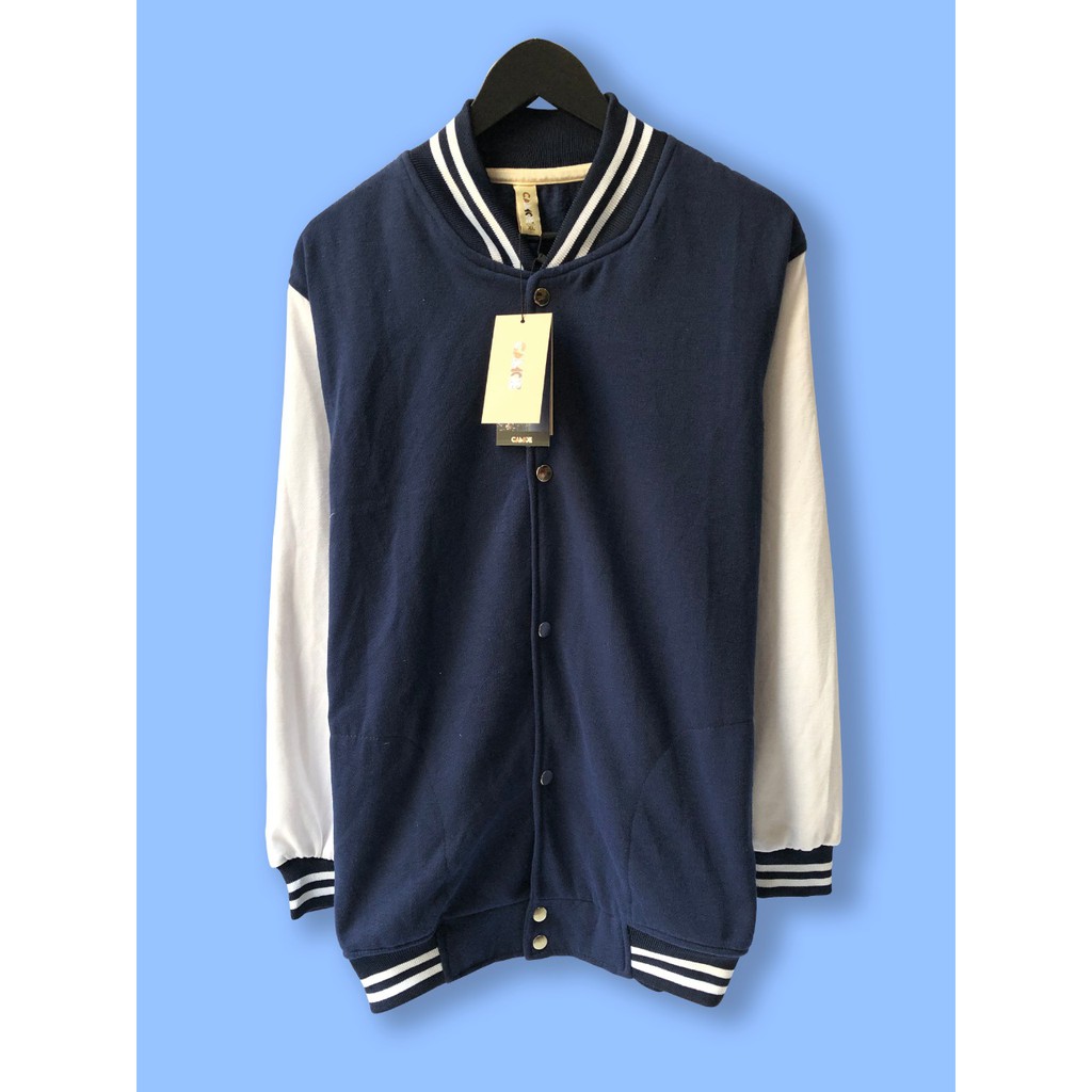 Jaket Varsity Premium Original CAMOE Navy Putih / Jacket Navy Blue White Korean Exclusive