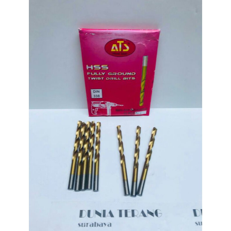 Mata Bor Besi ATS 7,5mm Kuning - HSS TiN Coated Fully Ground Twist Drill Bits 7.5 7,5 mm