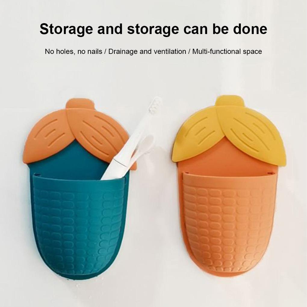 Rak Holder Penyimpanan Brush Makeup Desain Kartun Jagung Model Wall Mounted Warna Biru Untuk Kamar Mandi / Dapur (house2020)