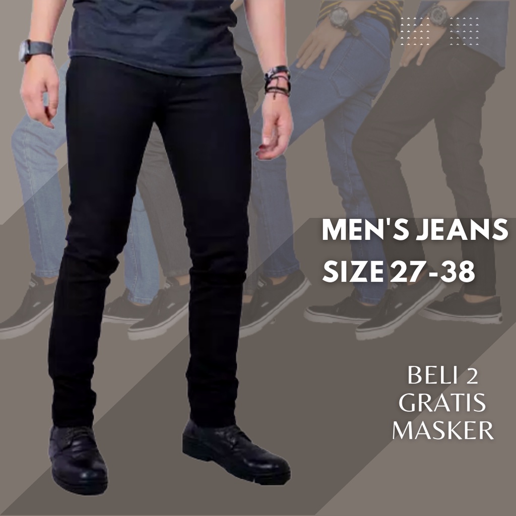 Celana Jeans Pensil Skinny Slimfit Hitam Biru Tua Biru Muda Garment Cowok Pria Termurah Celana Pensi