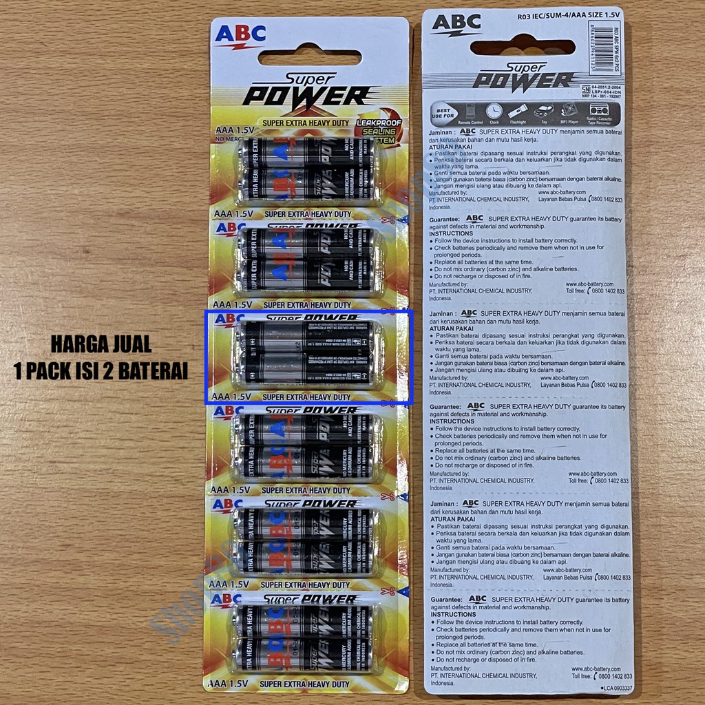 ABC Hitam AAA Isi 2 pcs Super Power Baterai Batere Batre Battery Remote A3 Kecil 2pcs