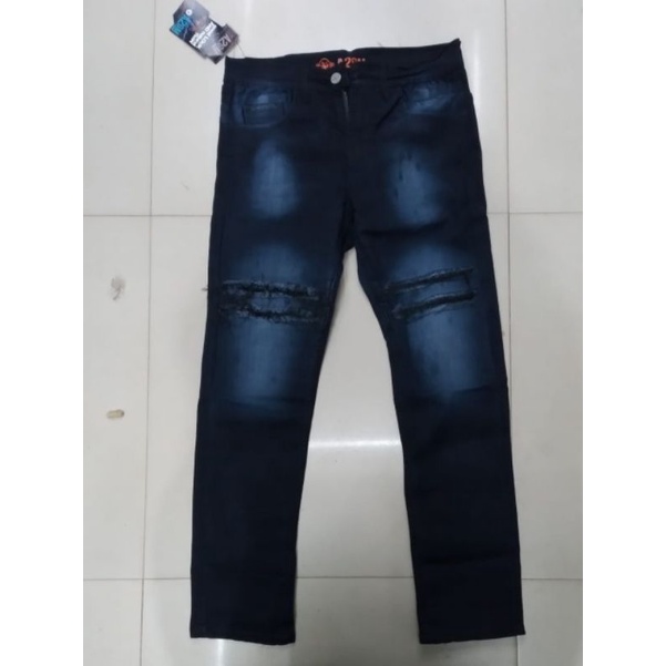 Jeans slimFit pria motif sobek