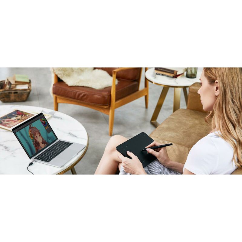 XP-Pen Deco Mini7 Graphics Digital Drawing Tablet for PC Mac Android with Passive Pen P05D - Black