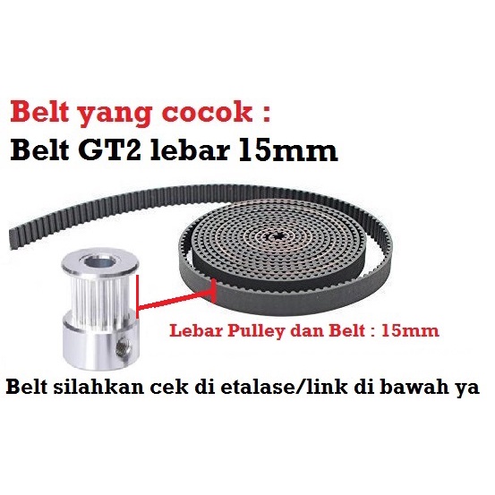 [HAEBOT] GT2 Pulley Pully Timing CNC 20T W15 Bore 4 5 6 6.35 8 CNC 3D Printer Lebar 15mm Puley 3D Printer Aluminium Pitch 2mm Aktuator Slider Router Mekanik 20 Teeth Gigi