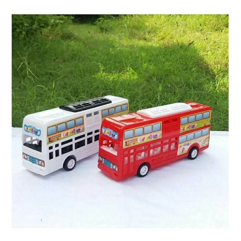 (TERJAMIN) Mainan bus tingkat mobil mobilan pull and go mainan edukasi mobil bus tingkat lucu mainan