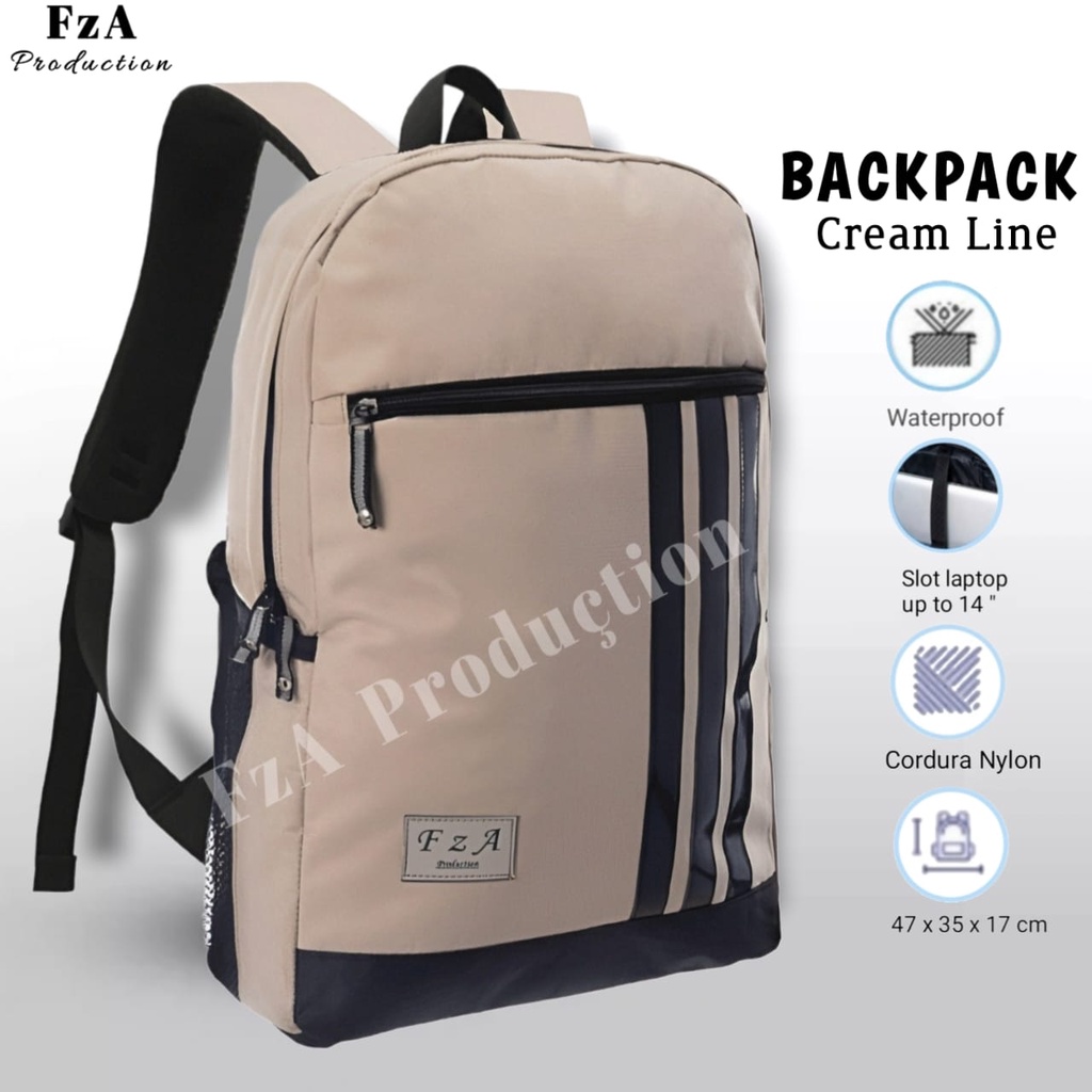 FzA Official - Tas Ransel Gendong Laptop Distro Sekolah Kuliah Pria Wanita Backpack Original Tas Punggung Laptop - Cream LN