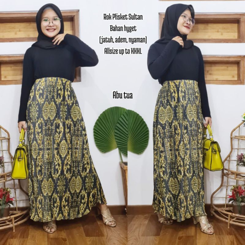 ROK MUSLIM PANJANG / ROK PLISKET MOTIF SULTAN ETNIK - pleated skirt mayung