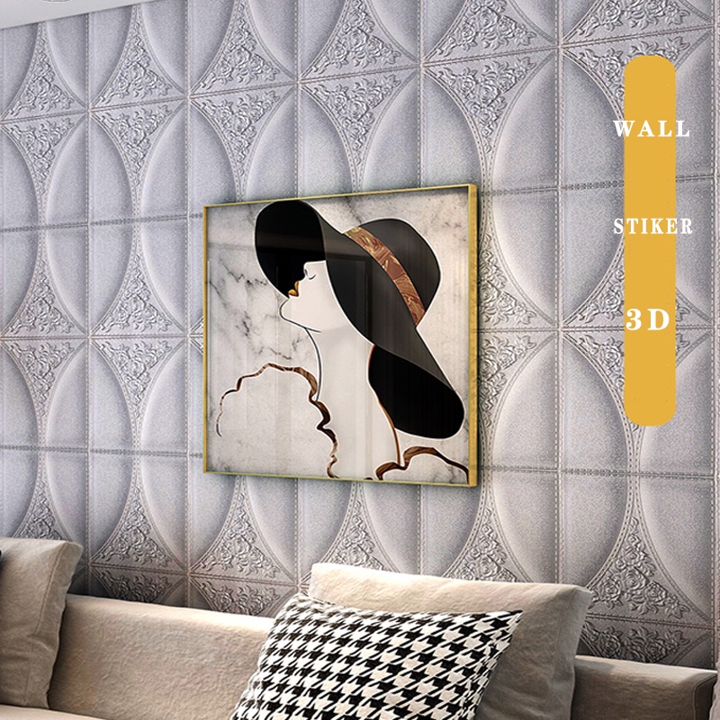 1 Wallpaper Stiker Dinding 3D FOAM Timbul High Quality  Bunga Mawar Putih CLASSIC BRICK Best Seller SPEEDS-6