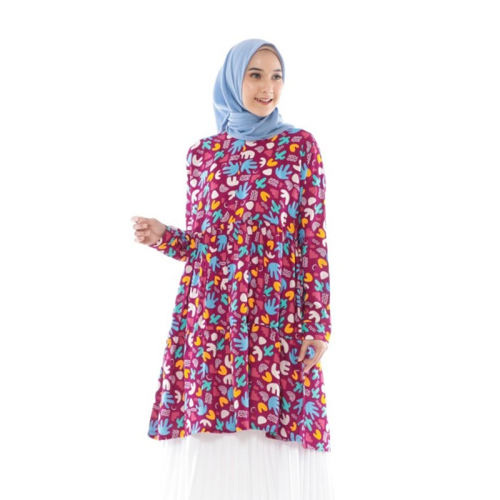 Atasan Wanita Arabelle Tunik Magenta  Baju Muslim Casual Hijab