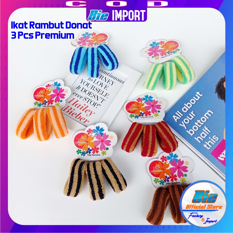 iisi 3 Pcs Ikat Rambut Donat Salur Size Besar Impor Best Seller