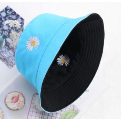 Topi Bucket Bolak Balik Dua Sisi Bordir Bunga Daisy Pria Wanita