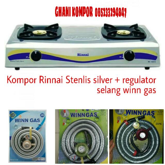 Kompor Rinnai stenlis dan Regulator selang spiral winn gas meter