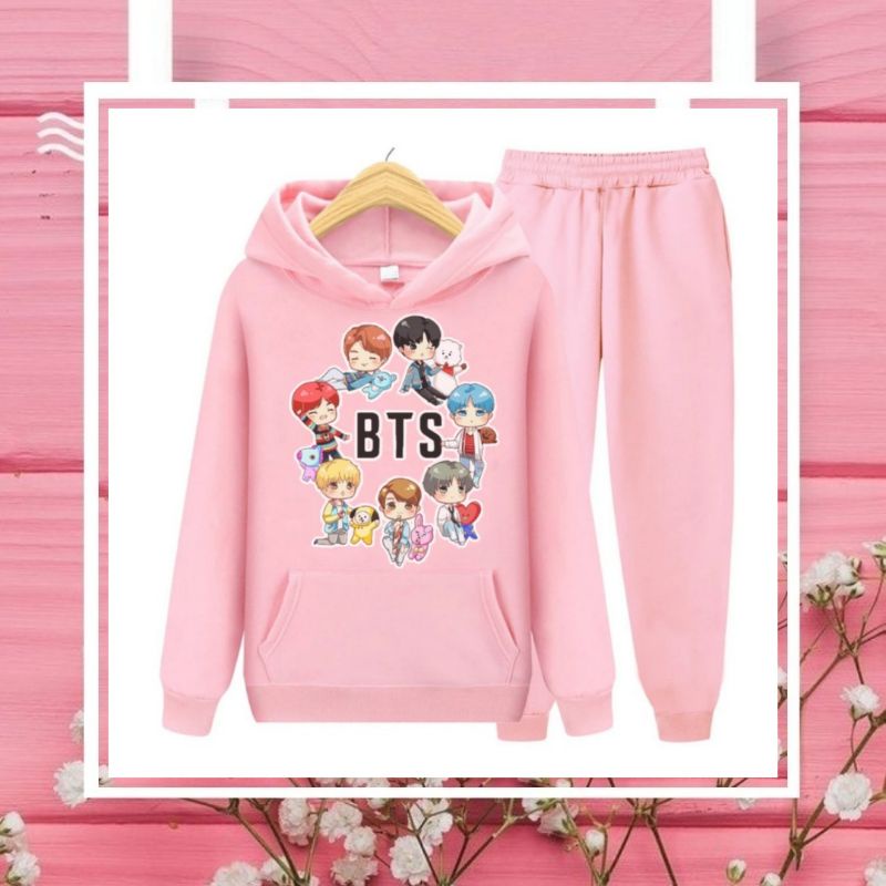 Setelan Sweater Hoodie Anak Perempuan Lengan panjang dan Celana panjang Terbaru 2022 Stelan Anak Cewek Kekinian Murah Kekinian Murah Korea Style Size S 4 5 6 Tahun M 7 8  9 Tahun XL 10 11 12 Tahun  BTS Bulat