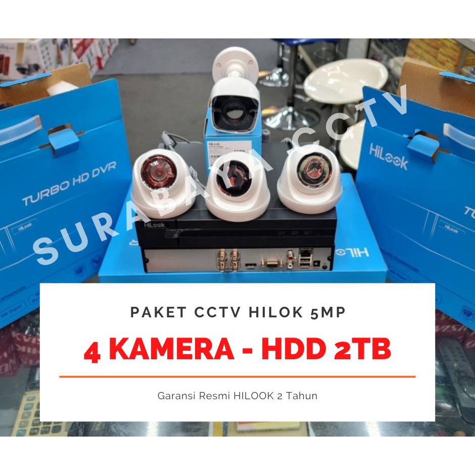 PAKET CCTV HILOOK 5MP 4 KAMERA HDD 2TB SIAP PASANG