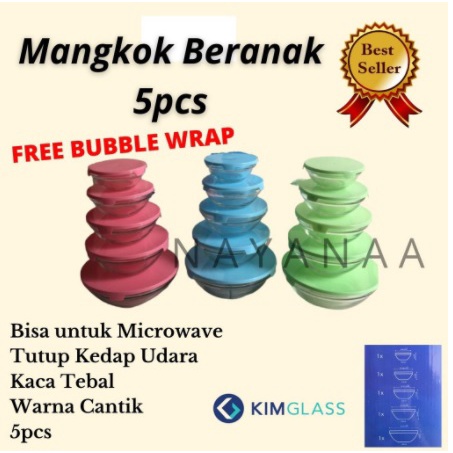 MANGKOK KACA BERANAK / MANGKOK KACA SET ISI 5 - GLASS BOWL SET 5IN1 - Mangkok Susun isi 5 HC kimglas