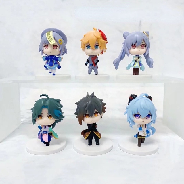 6pcs Action Figure Genshin Impact Xiao Keqing Qiqi Morax Tartaglia Ganyu Bahan PVC Untuk Dekorasi