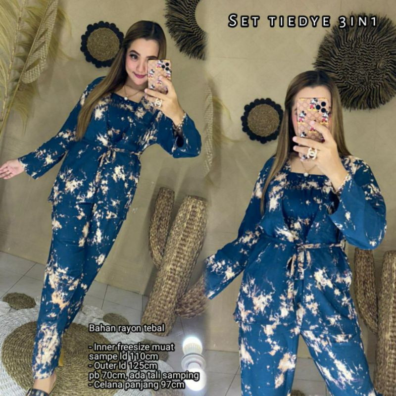 One Set Tie Dye 3 In 1 | Setelan Kemben Full Karet Cloudy Series  | One Set Tie Dye Kemben + Cardiga
