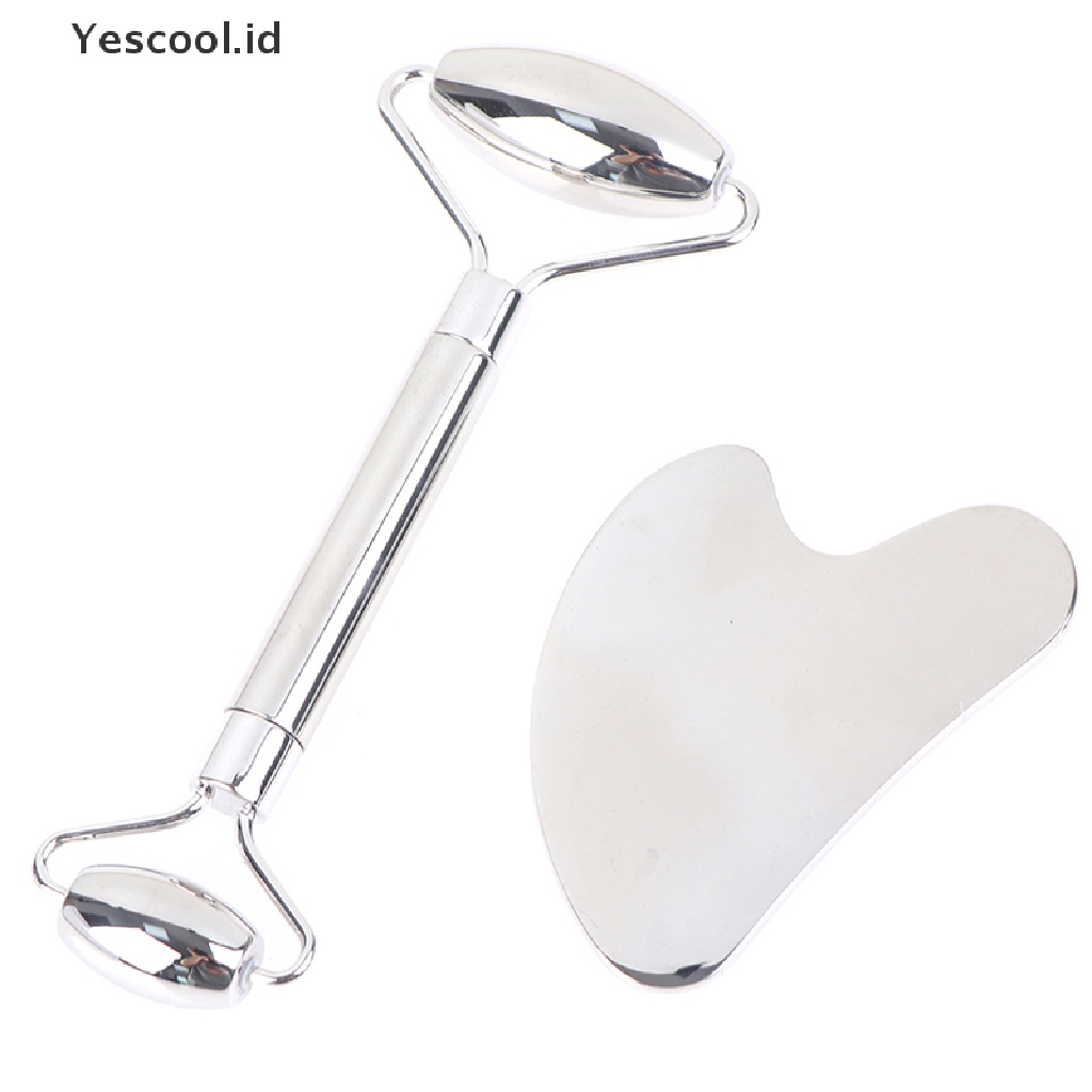 (Yescool) Alat Pijat Wajah Guasha Roller Bahan Stainless Steel