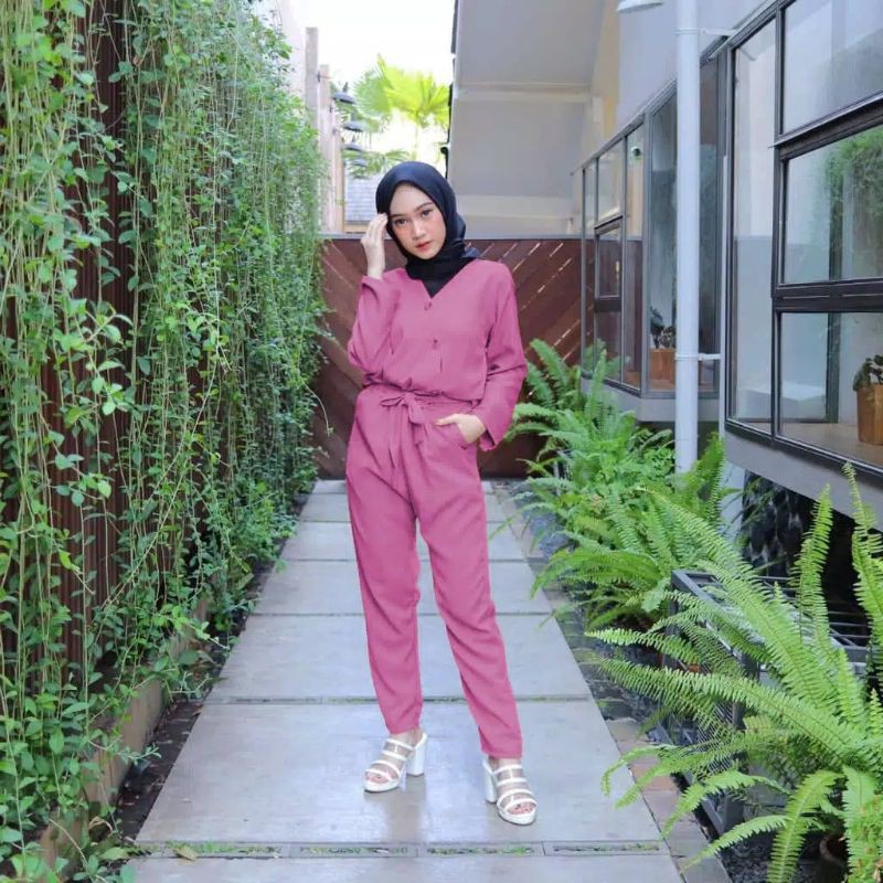 Jumpsuit Wanita Dewasa Squilby Setelan Lengan Panjang Casual