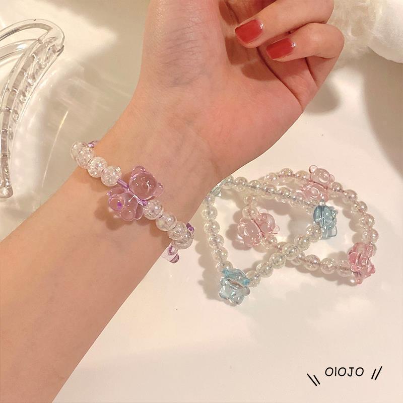 【COD】Gelang Beruang Kristal Ikat Rambut Desain Beruang Kecil Hias Kristal Fungsi Ganda Untuk Wanita