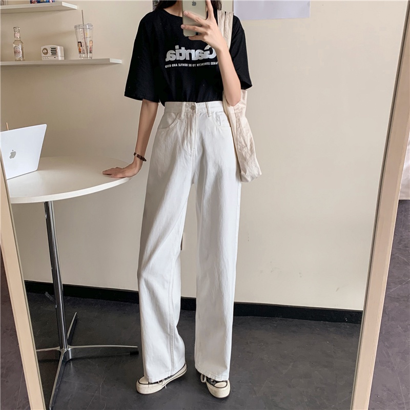 JEANS HIGHWAIST PANTS  DENIM WHITE LOOSE KOREA