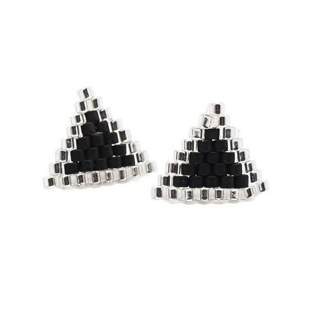 LRC Anting Tusuk Fashion Black Rice Beads Woven Geometric Pattern Earrings F64120