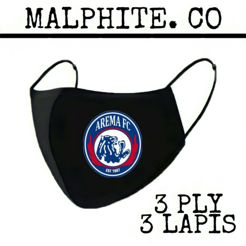 Masker Kain 3 Lapis 3 Ply Scuba Hijab Motif Logo Gambar Klub Club Bola AREMA Malang FC 3ply Aremania