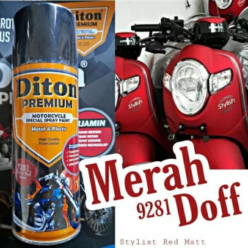 DITON PREMIUM H 9281 STYLIST RED MATT H9281 CAT SEMPROT AEROSOL SPRAY PAINT WARNA MERAH DOFF MOTOR H