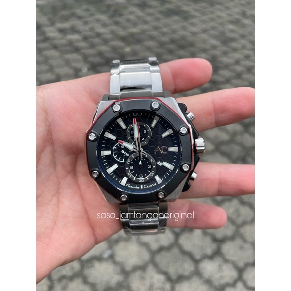 Jam Tangan Alexandre Christie Ac 9601 Collection Original Silver Black Pria