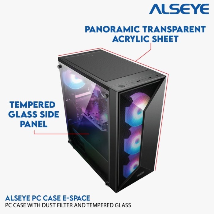 Casing Komputer / PC Gaming Alseye E-Space include 2Fan RGB