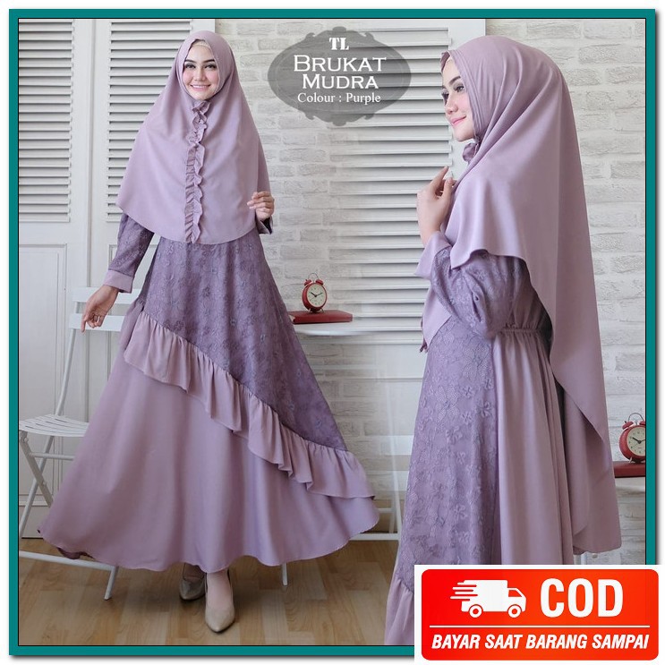 Gamis Syari Wanita Dewasa Jubah Spassy Murah Terbaru Fashion Musl HV763 [Syari Brukat Mudra Purple T