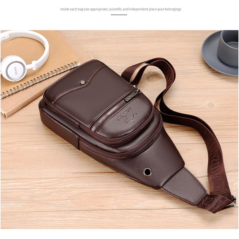 [ORIGINAL] Junzidaishu Tas Selempang Kulit Dada Bahu Pria Crossbody Messenger Bag Import