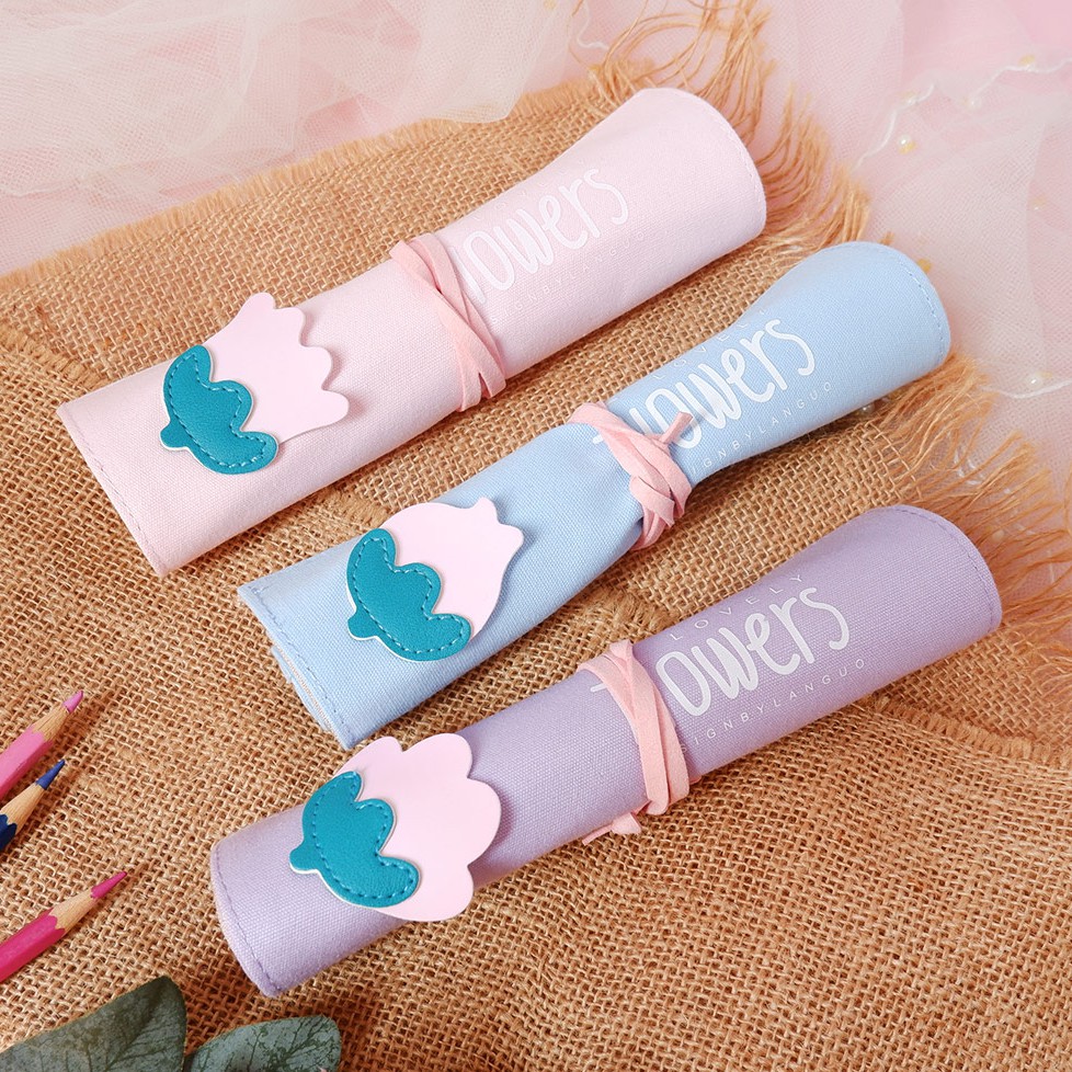 

LOVELY FLOWER ROLL UP PENCIL CASE TEMPAT PENSIL GULUNG