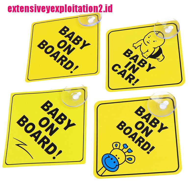 &lt; E2id &amp; &gt; Stiker Reflektif Motif Baby On Board 12CM Warna Kuning Dengan Suction Cup Untuk Jendela Mobil