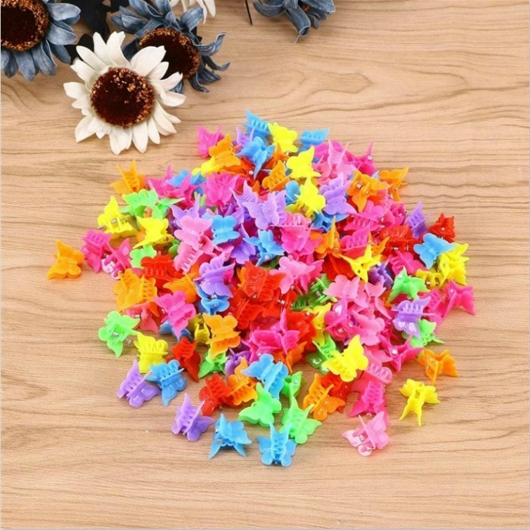 100pcs Jepit Rambut Model Butterfly Claw Mini Warna Campur Untuk Wanita