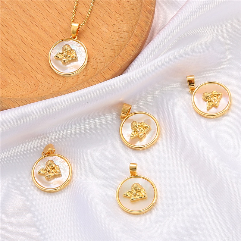 1 pcs Fashion 18K Emas Disepuh Kuningan Tembaga Cupid, Angel, Butterfly, Fishtail, Natural Shell Kalung Liontin DIY Membuat Perhiasan