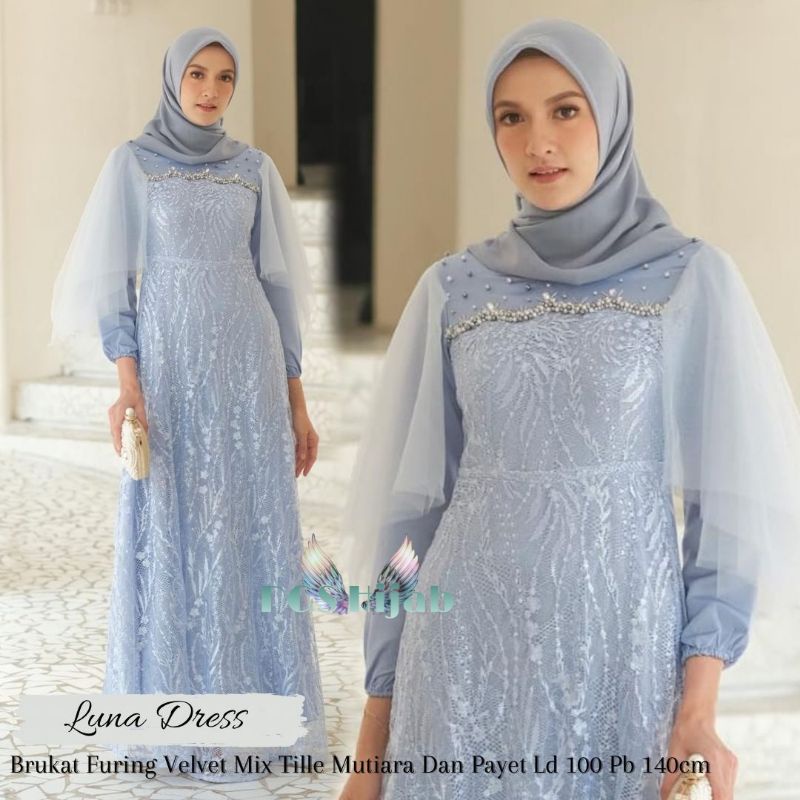 Luna Dress Brukat Tile Apply Mutiara Gamis Shelomita Brukat Gamis Kondangan Gamis Brukat Remaja Muslimah Cantik Outfit Kondangan Gaun Pesta Mewah Dress Bridesmaid Seragam Pernikahan Dress Party Terbaru Dress Muslimah Jumbo xxl ld 120