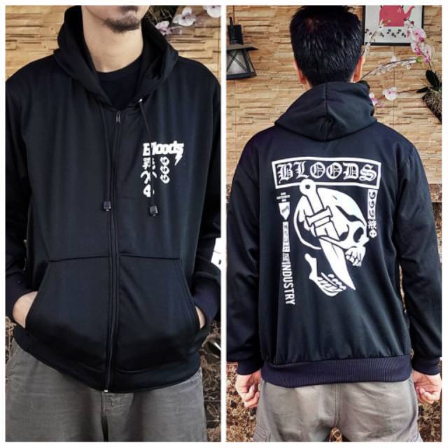GRADE ORIGINAL - Size L XL - Jaket Sweater Hoodie BLOODS KNIFE Hitam Fleece Premium Tebal