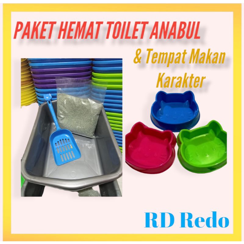 GRATIS Tempat Makan Litterbox Uk M &amp; 1Kg Pasir + Sekop Pasir Warna Random Paket hemat bak pasir toilet kucing 1 set