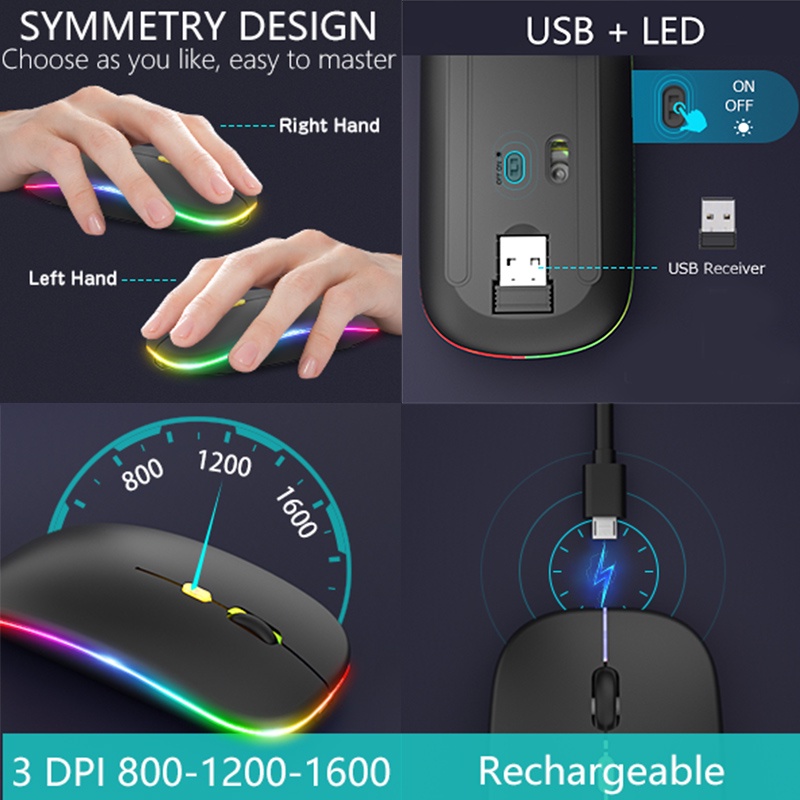 Bonkyo Mouse Wireless Optical 1000-1600 DPI Silent Click Slim 2.4G Wireless USB Receiver