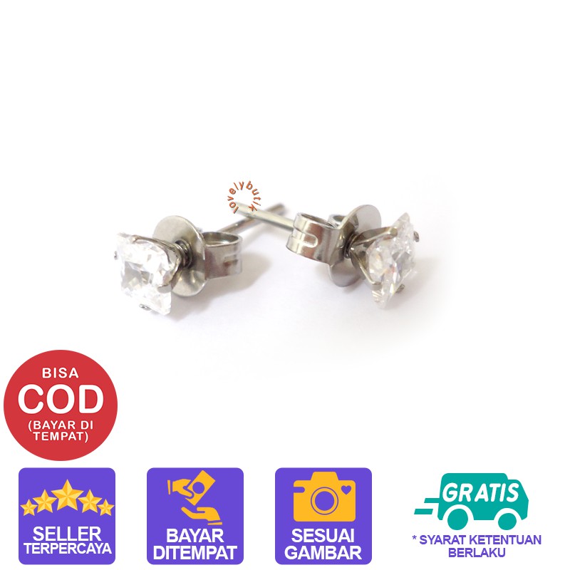 Lovelybutik Anting Anti karat Anting Tindik Wanita Titanium Squar3 Ukuran 0,5 cm