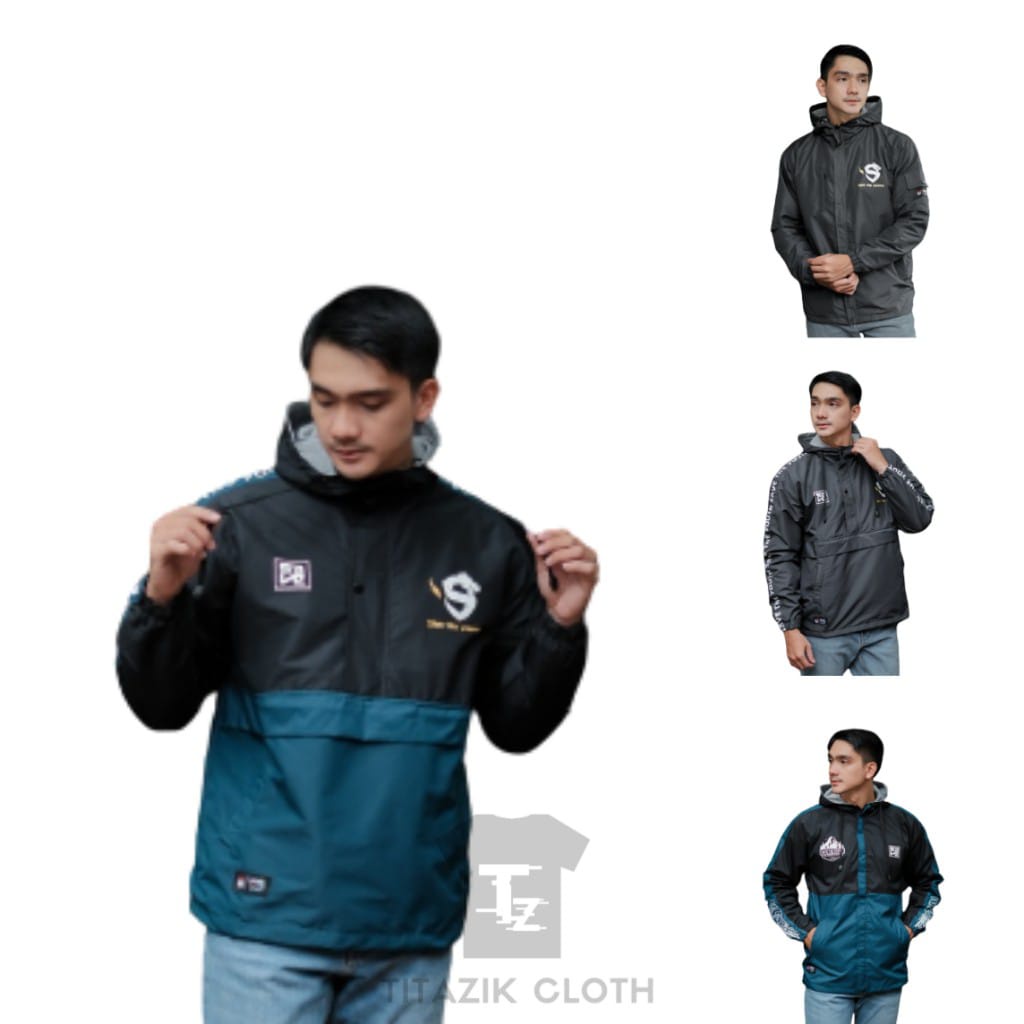 Jaket Cagoule Kombinasi/Polos/Jaket Outdoor Pria