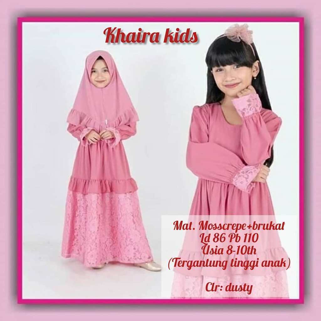 KHAIRA SYARI KIDS BO MOSSCRAPE  8-10 Tahun Gamis Syari Set Hijab Anak Perempuan Gamis Anak Murah